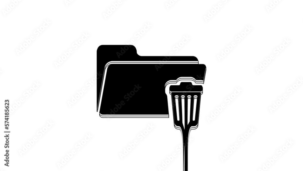 Sticker Black Delete folder icon isolated on white background. Folder with recycle bin. Delete or error folder. Close computer information folder. 4K Video motion graphic animation