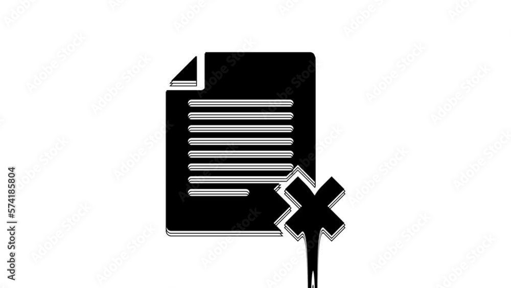 Poster black delete file document icon isolated on white background. rejected document icon. cross on paper