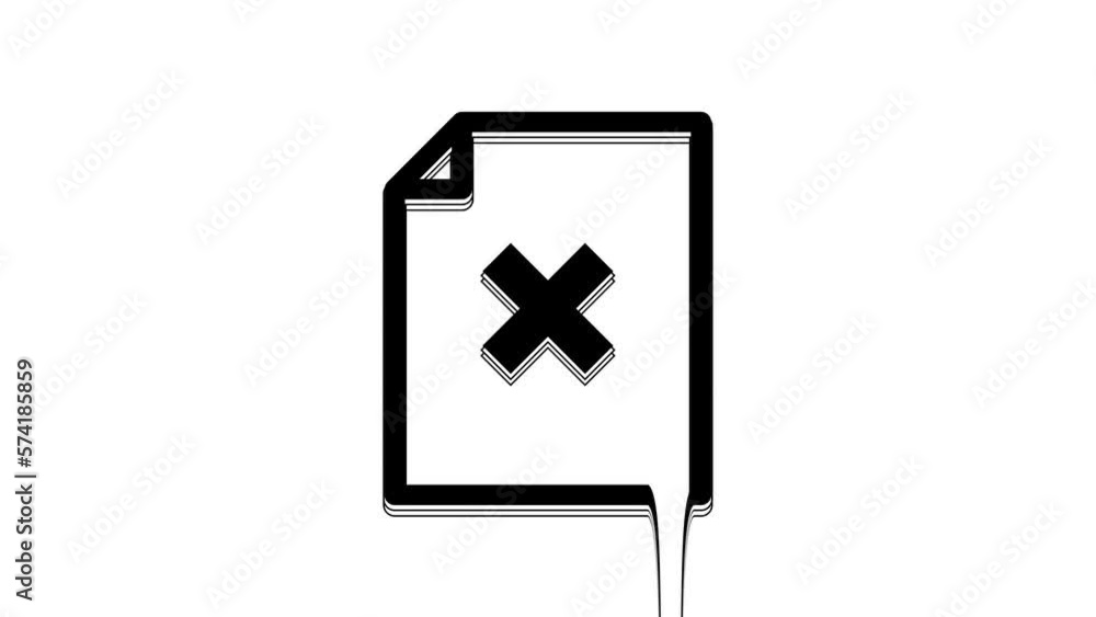 Poster black delete file document icon isolated on white background. rejected document icon. cross on paper