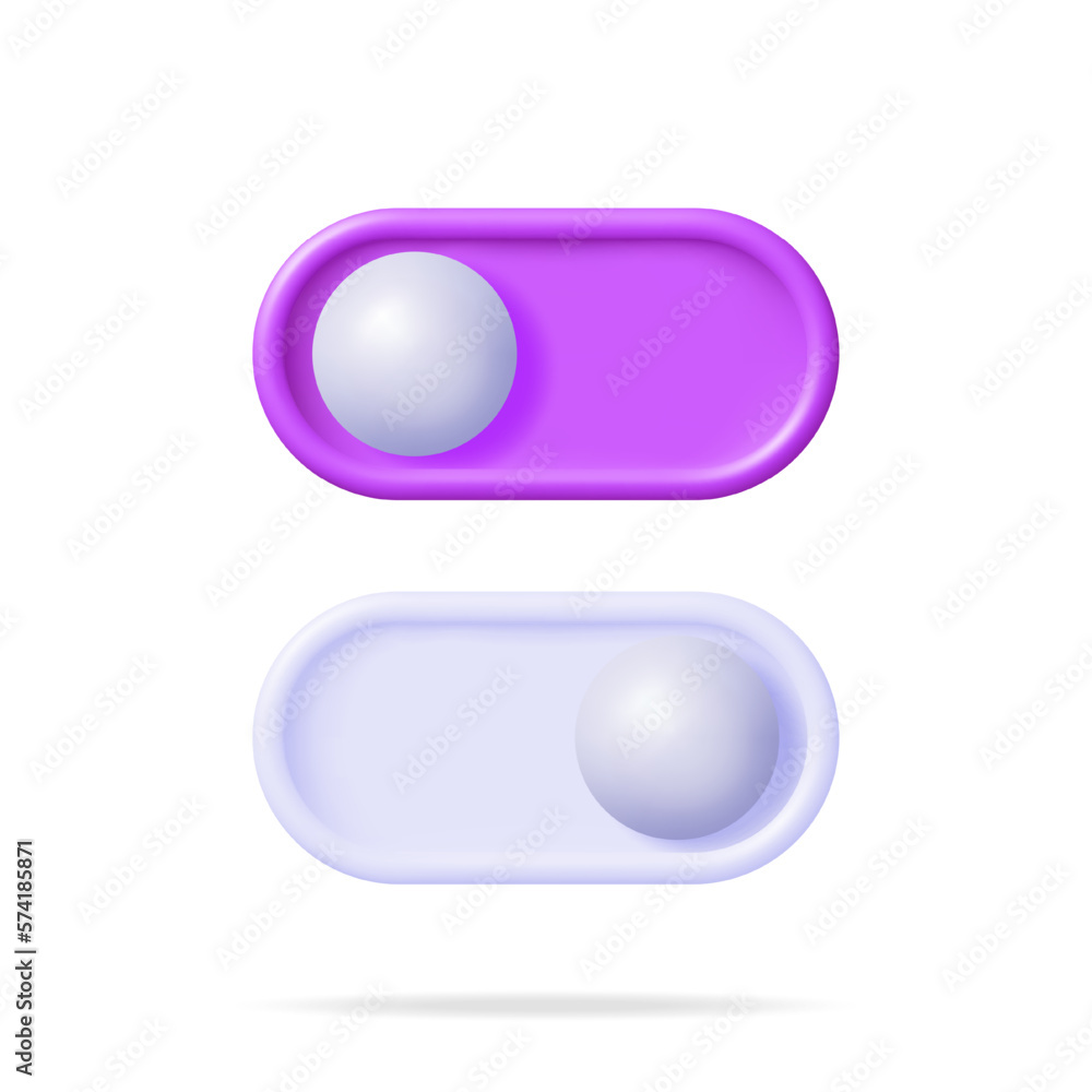 Poster 3d on and off buttons switch isolated. render slider bars selector. switcher yes or not. off and on 