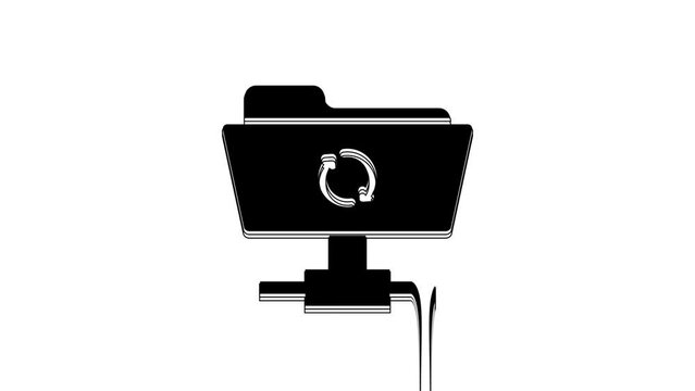 Black FTP sync refresh icon isolated on white background. Software update, transfer protocol, router, teamwork tool management, copy process. 4K Video motion graphic animation