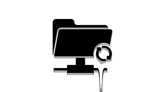 Black FTP sync refresh icon isolated on white background. Software update, transfer protocol, router, teamwork tool management, copy process. 4K Video motion graphic animation