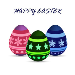Happy easter. Set of realistic Easter eggs with different texture and ornament
