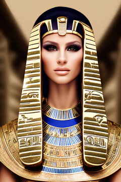 Female model dressed like an ancient Egyptian Goddess. Generative Artificial Intelligence.