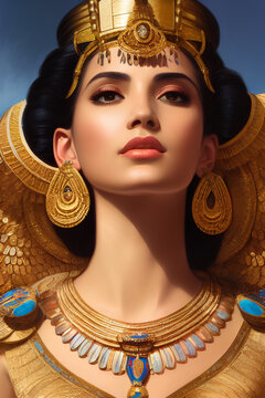 Pretty female model dressed like an Egyptian Goddess. Generative Artificial Intelligence.