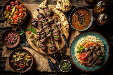 Mediterranean or Arabic Dining Table (Generative AI) - obrazy, fototapety, plakaty