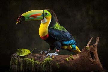 Obraz premium The keel-billed toucan (Ramphastos sulfuratus), also known as sulfur-breasted toucan, keel toucan, or rainbow-billed toucan, is a colorful Latin American member of the toucan family. 