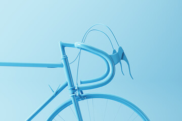 Close up of glossy bicycle handlebar isolated on light blue background. 3D rendering
