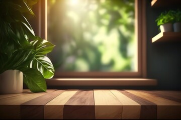wood_table_background_with_sunlight_window_ - obrazy, fototapety, plakaty