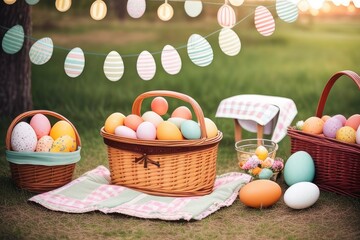 traditional easter eggs in basket - easter picnic