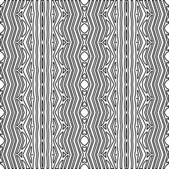  Monochrome ornamental texture with smooth linear shapes, zigzag lines, lace pattern.Abstract geometric black and white pattern for web page, textures, card, poster, fabric, textile.