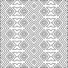  Monochrome ornamental texture with smooth linear shapes, zigzag lines, lace pattern.Abstract geometric black and white pattern for web page, textures, card, poster, fabric, textile.