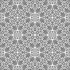 
 Monochrome ornamental texture with smooth linear shapes, zigzag lines, lace pattern.Abstract geometric black and white pattern for web page, textures, card, poster, fabric, textile.