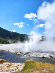 geyser's eruption in yellowstone park