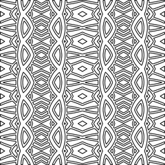 
 Monochrome ornamental texture with smooth linear shapes, zigzag lines, lace pattern.Abstract geometric black and white pattern for web page, textures, card, poster, fabric, textile.