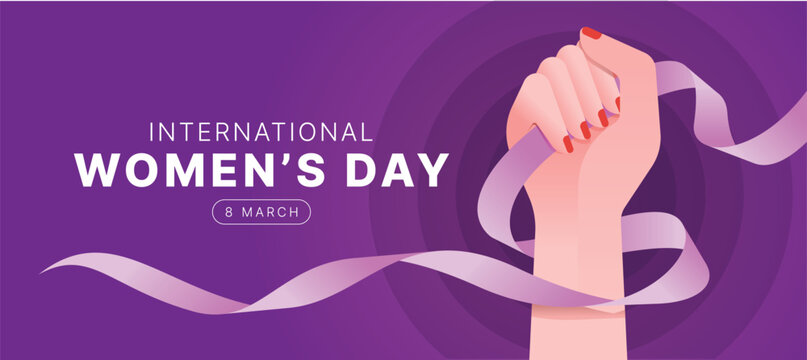 International women's day - Woman hands hold line purple ribbon on purple circle texture background vector design