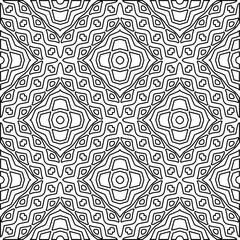 
 Monochrome ornamental texture with smooth linear shapes, zigzag lines, lace pattern.Abstract geometric black and white pattern for web page, textures, card, poster, fabric, textile.