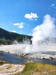 geyser's eruption in yellowstone park