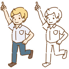 上を指差す男子高校生 日本の学生服 ワイシャツ, 留学生