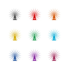 Lighthouse logo design concept icon isolated on white background. Set icons colorful