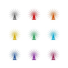 Lighthouse logo design concept icon isolated on white background. Set icons colorful