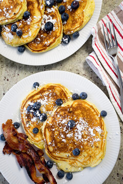 Blueberry pancakes with bacon