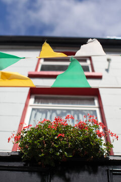 Flags are strung above shops and homes in the small town of Killarney Ireland.