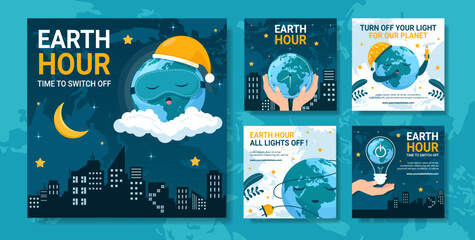 Happy Earth Hour Day Social Media Post Flat Cartoon Hand Drawn Templates Background Illustration