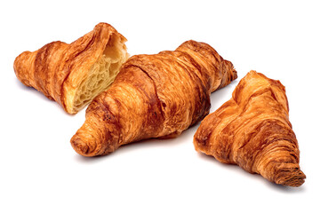 Fresh baked croissant isolated on white background, top view.