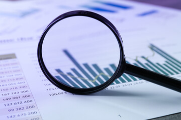 Concept of research with magnifier and statistics