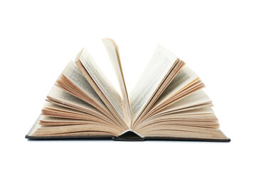 Open old book isolated on white background