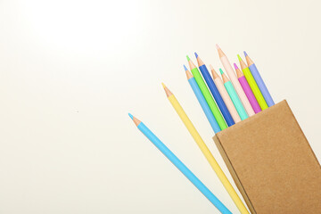 Concept of supplies for drawing - Colorful pencils