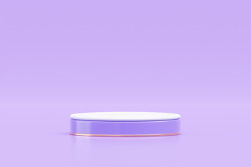 Purple cylinder podium pedestal stage product display background 3D illustration empty display showroom presentation for product placement