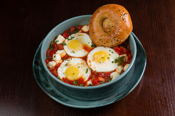 fried eggs with vegetables