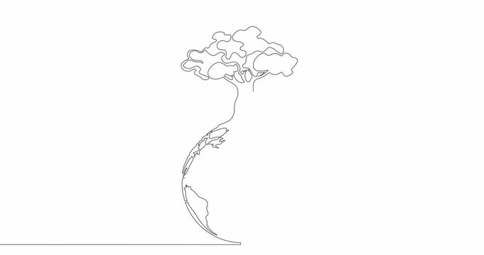Self drawing line animation planet earth and tree sustainable development goals continuous one single line drawn concept video