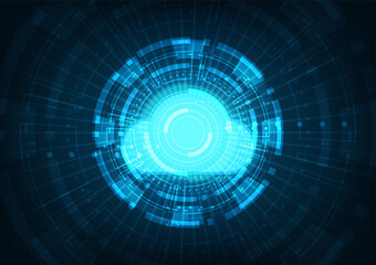 Digital cloud computing futuristic HUD. Internet automation online networking technology. Data storage website hosting server