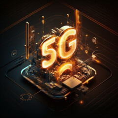 Background with the concept of 5G. 5G technology. Generative AI.