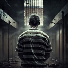 Fototapeta premium Back view of a convict in prison. Generative AI.