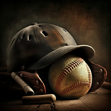 Baseball ball. Baseball background. Generative AI.