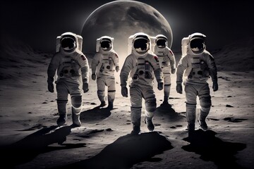 Astronaut team on the moon for mission. Generative AI, Generative, AI - obrazy, fototapety, plakaty