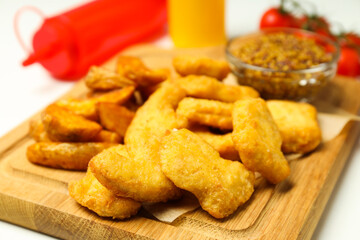 Concept of tasty fast or junk food, nuggets