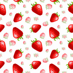 Seamless pattern with berries of strawberry on white background. Template for kitchen design, packaging for food, paper, textiles.