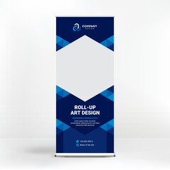Geometric design, roll-up, creative blue background, template for photo and text placement, presentations