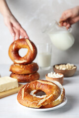 Concept of tasty food - bagel, tasty bakery products