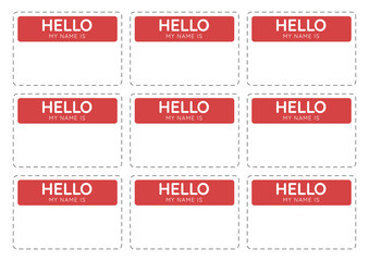 Hello My Name Is -  printable template page. Introduction, personal badge to wear.