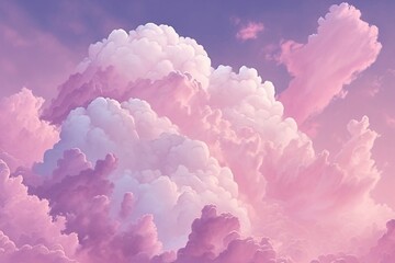 Background of Fluffy Pink Cumulus Clouds in the Sky Created by Generative AI Technology