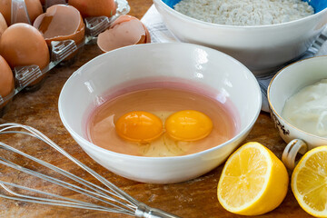 Basic cake ingredients - selective focus