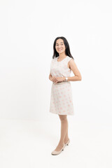 Portrait Confident Smile Business Designer Asian Woman Pink Office Suit Asian Business Girl Startup Success Leader Business Power Woman Executive Person Looking at Camera Copy Space Isolated White