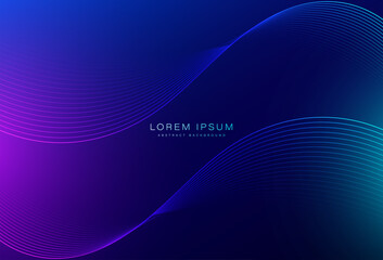 Abstract glowing wave lines on blue background. Modern blue and pink gradient flowing wavy lines. Smooth wave. Dynamic wave design element. Futuristic technology concept. Vector illustration