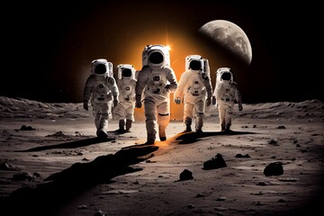 Astronauts team is walking on the moon. Generative AI, Generative, AI